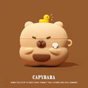 3D Silicone Capybara AirPods Case with Yellow Duck