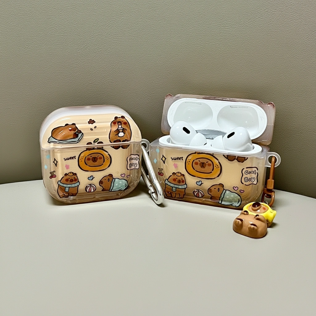 Clear Capybara AirPods Case with 3D Charm