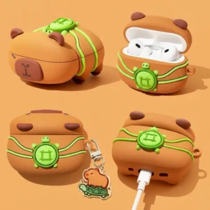 Silicone Capybara AirPods Case with Turtle Backpack
