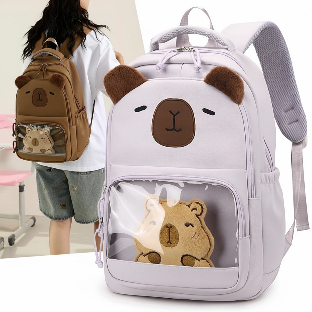 Large Capybara Backpack with Clear Window Bag for School