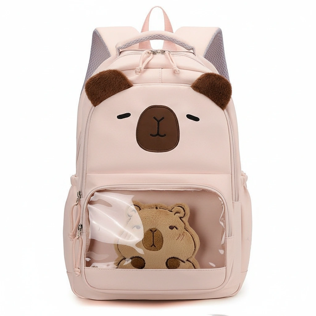 Large Capybara Backpack with Clear Window Bag for School