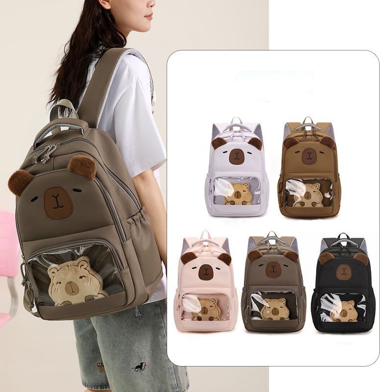 Large Capybara Backpack with Clear Window Bag for School