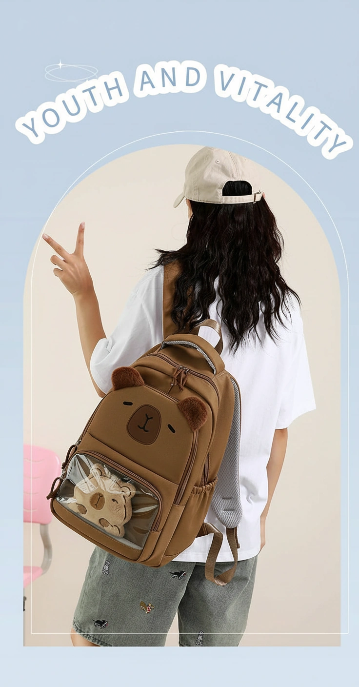 Large Capybara Backpack with Clear Window Bag for School