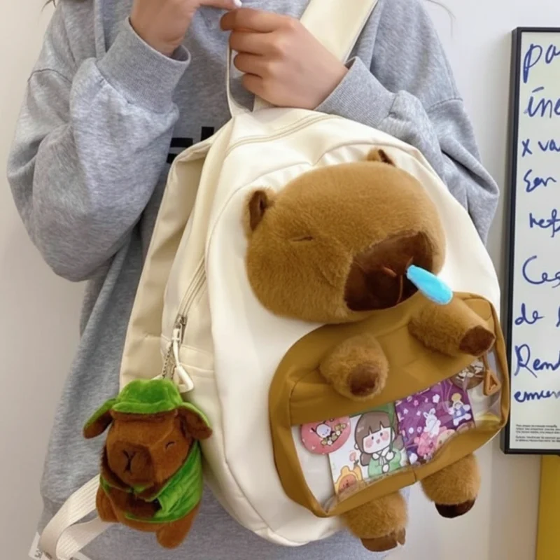 Stuffed Capybara Backpack Pattern Capybara Plush Backpack with Snot Bubble - Plush Front Bag + Plush ...