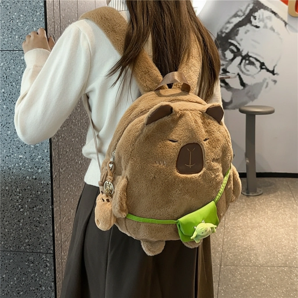 Capybara Plush Backpack with Turtle Bag & Charm