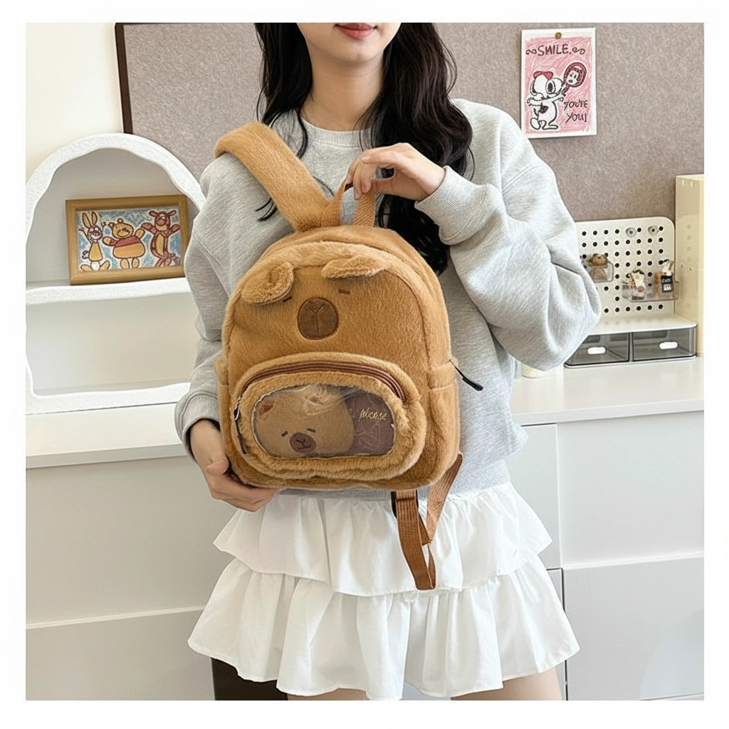 Capybara Plush Backpack with Clear Window