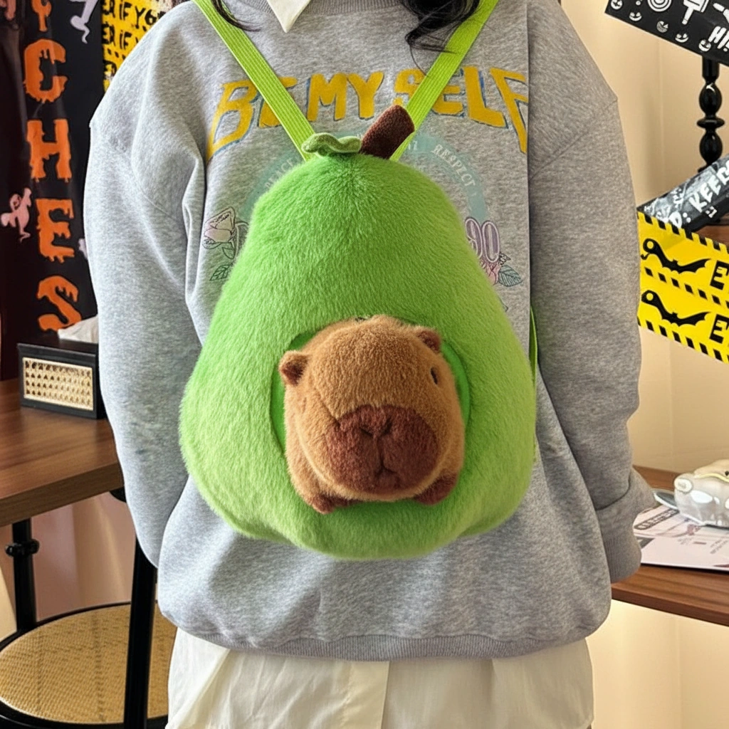 Avocado Capybara Plush Backpack