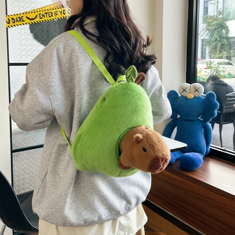 Stuffed Capybara Backpack Pattern Avocado Capybara Plush Backpack Stuffed Animal Bag - Capybara Plush & Merch