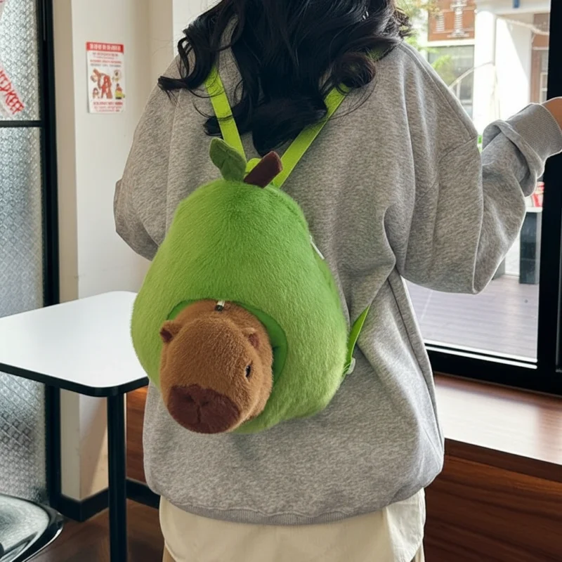 Stuffed Capybara Backpack Pattern Avocado Capybara Plush Backpack Stuffed Animal Bag - Capybara Plush & Merch