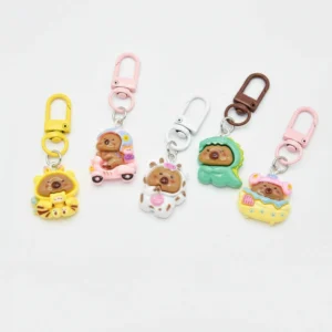 Capybara Bag Charm Set (5-Pack) – Cute Resin Anime Keychains with Colored Clasps (Full Collection)