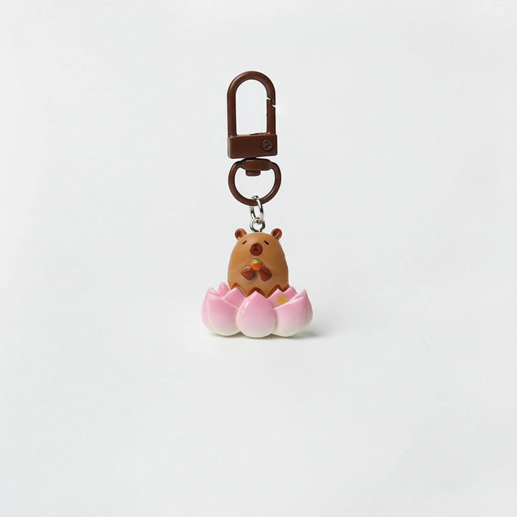 Cute capybara charm on lotus
