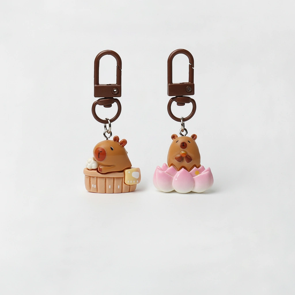 Cute capybara charms in cups