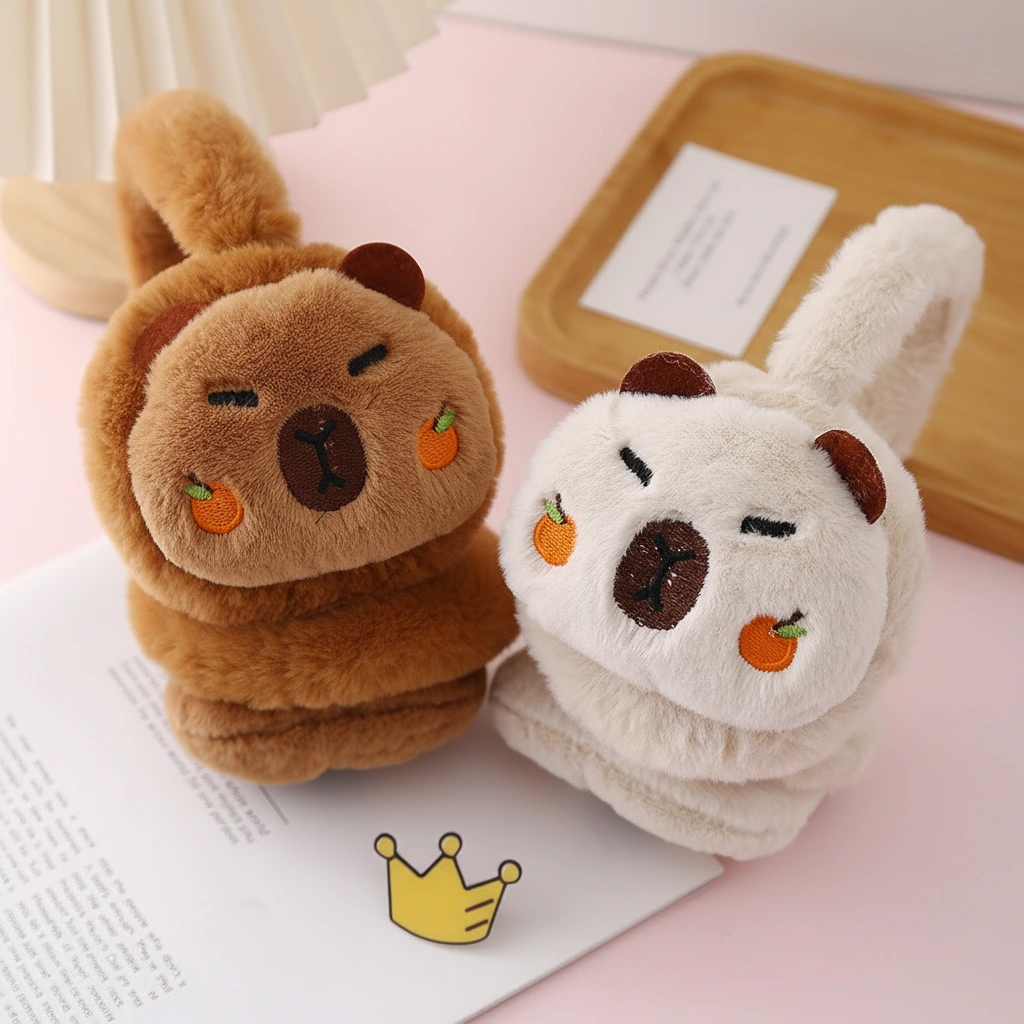 Capybara Earmuffs with Orange Cheeks