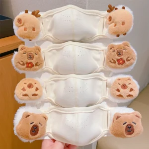 Kids Capybara Face Mask with Plush Earmuffs