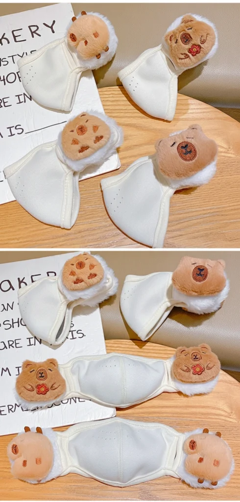 Kids Capybara Face Mask with Plush Earmuffs