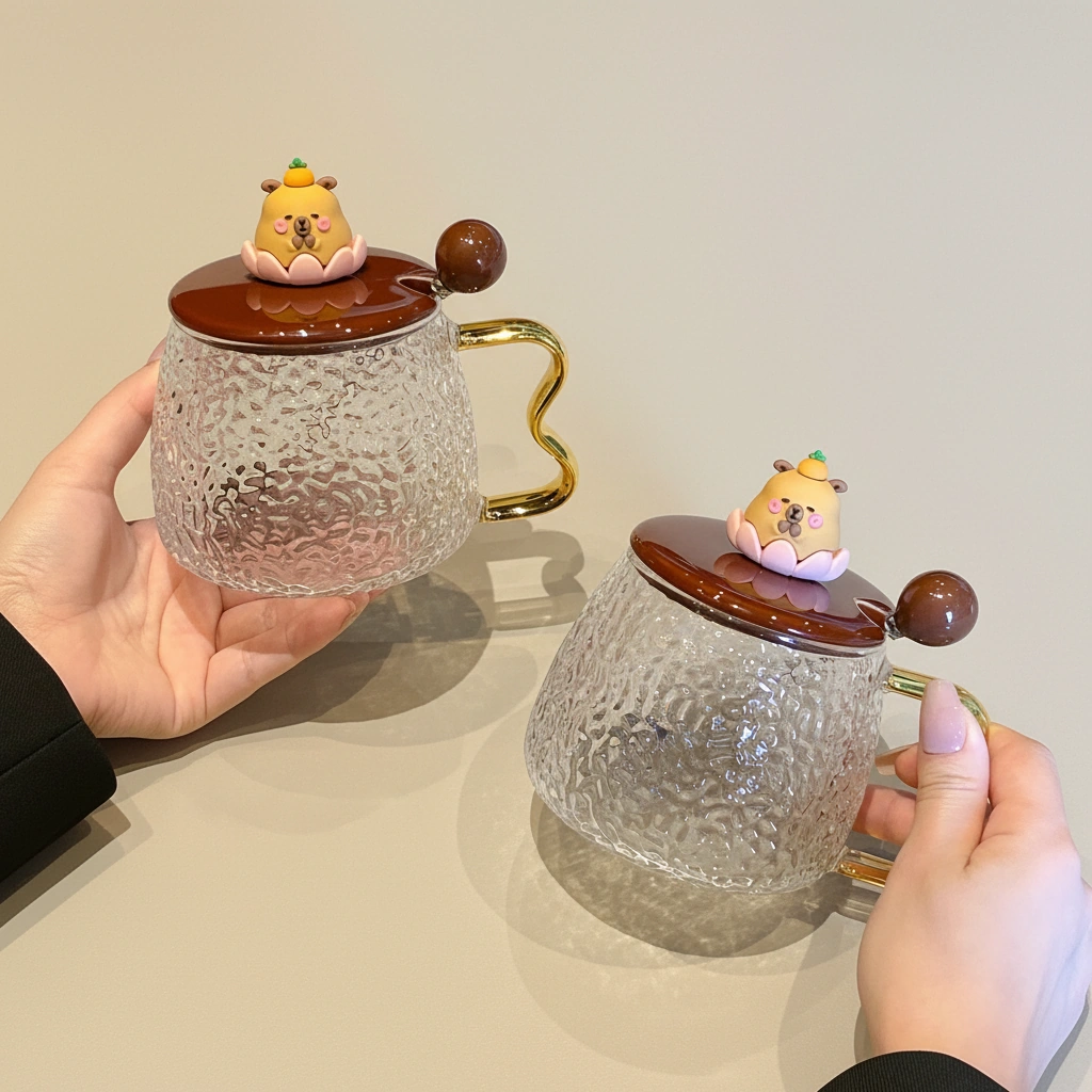 Capybara Glass Mug with 3D Capybara Figurine