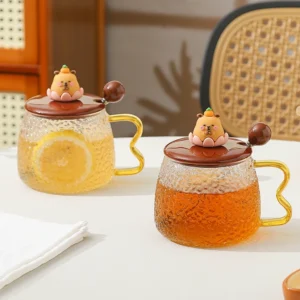 Capybara Glass Mug with 3D Capybara Figurine