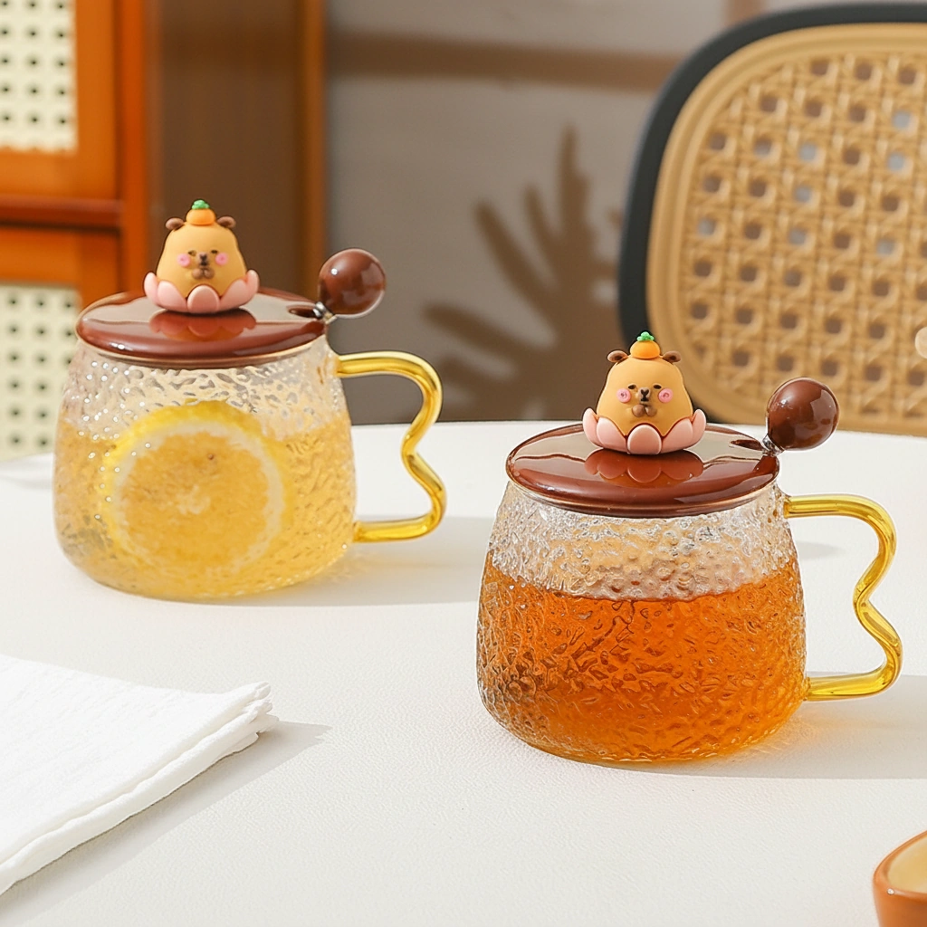 Capybara Glass Mug with 3D Capybara Figurine