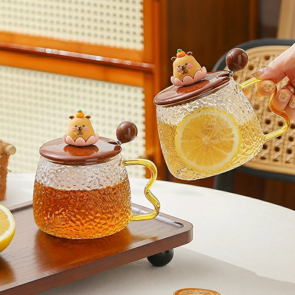 Capybara Glass Mug with 3D Capybara Figurine