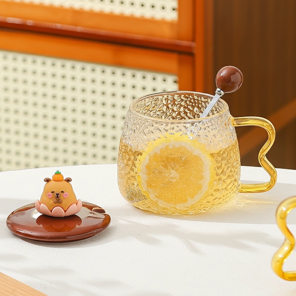 Capybara Glass Mug with 3D Capybara Figurine