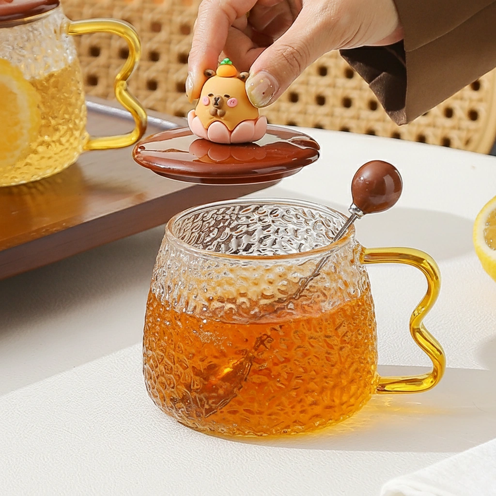 Capybara Glass Mug with 3D Capybara Figurine