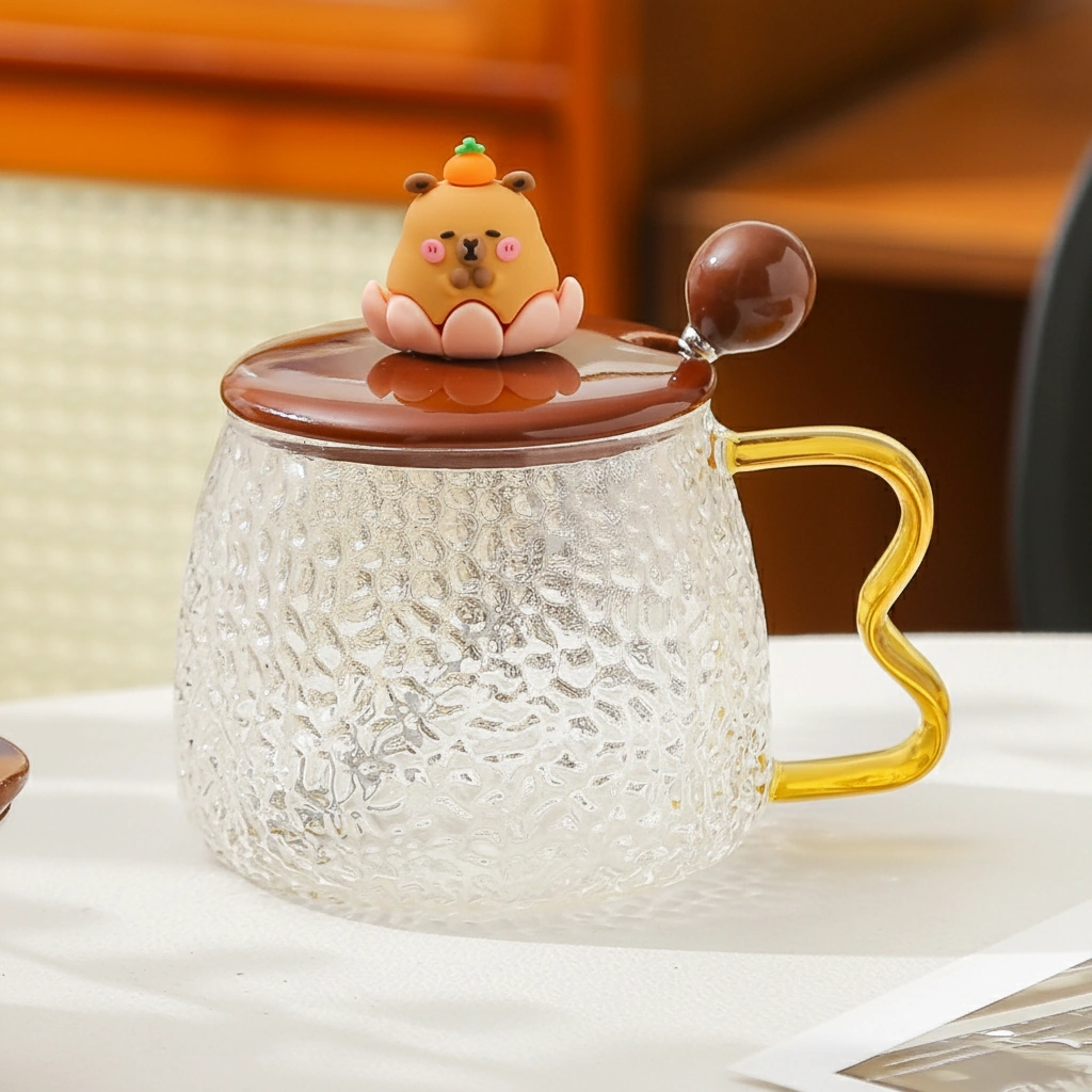 Capybara Glass Mug with 3D Capybara Figurine