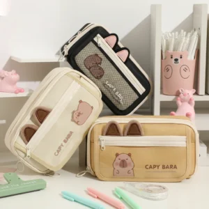 Capybara Multi-Layer Pencil Case with Transparent Front Window & 3D Ears