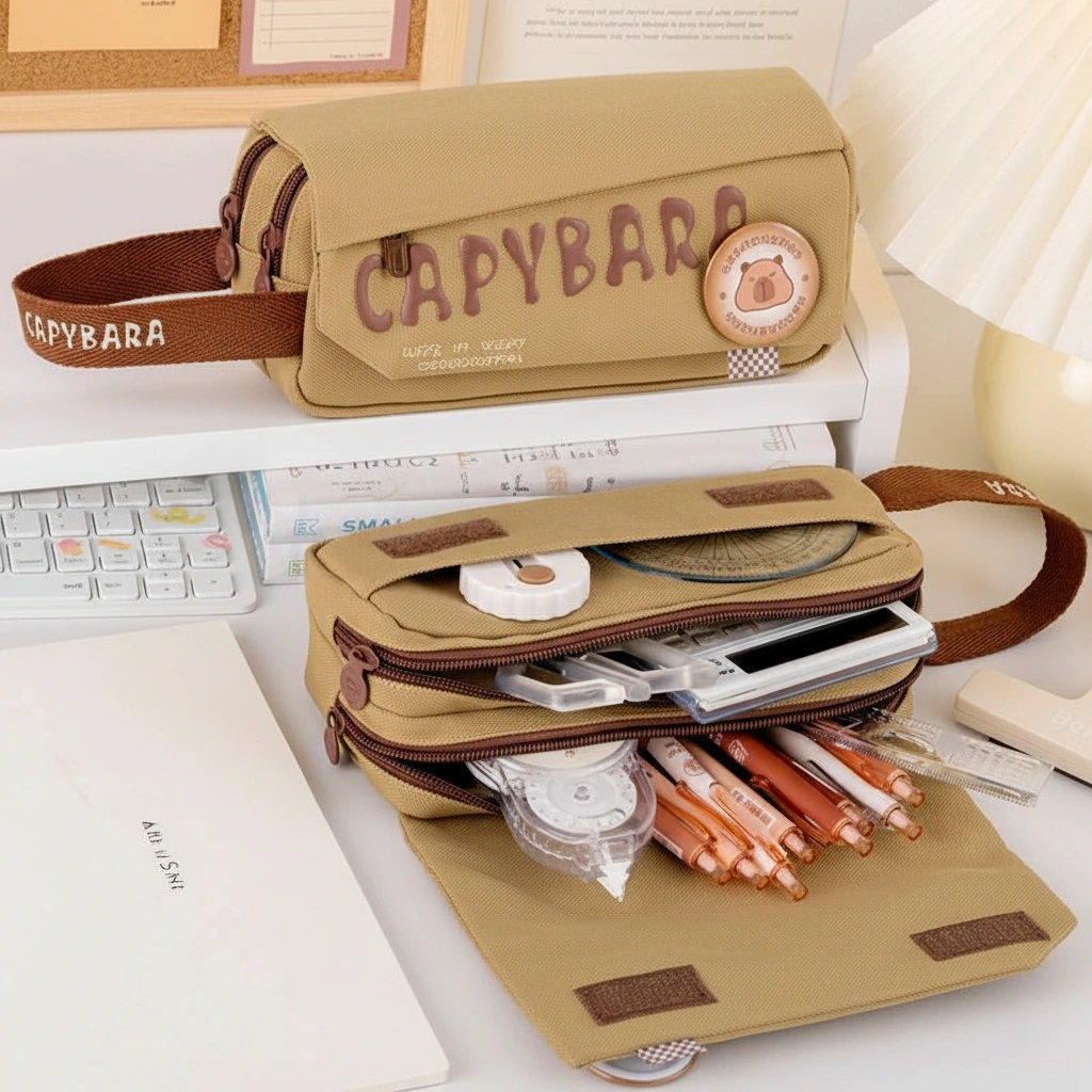 Large Capacity Canvas Capybara Pencil Case