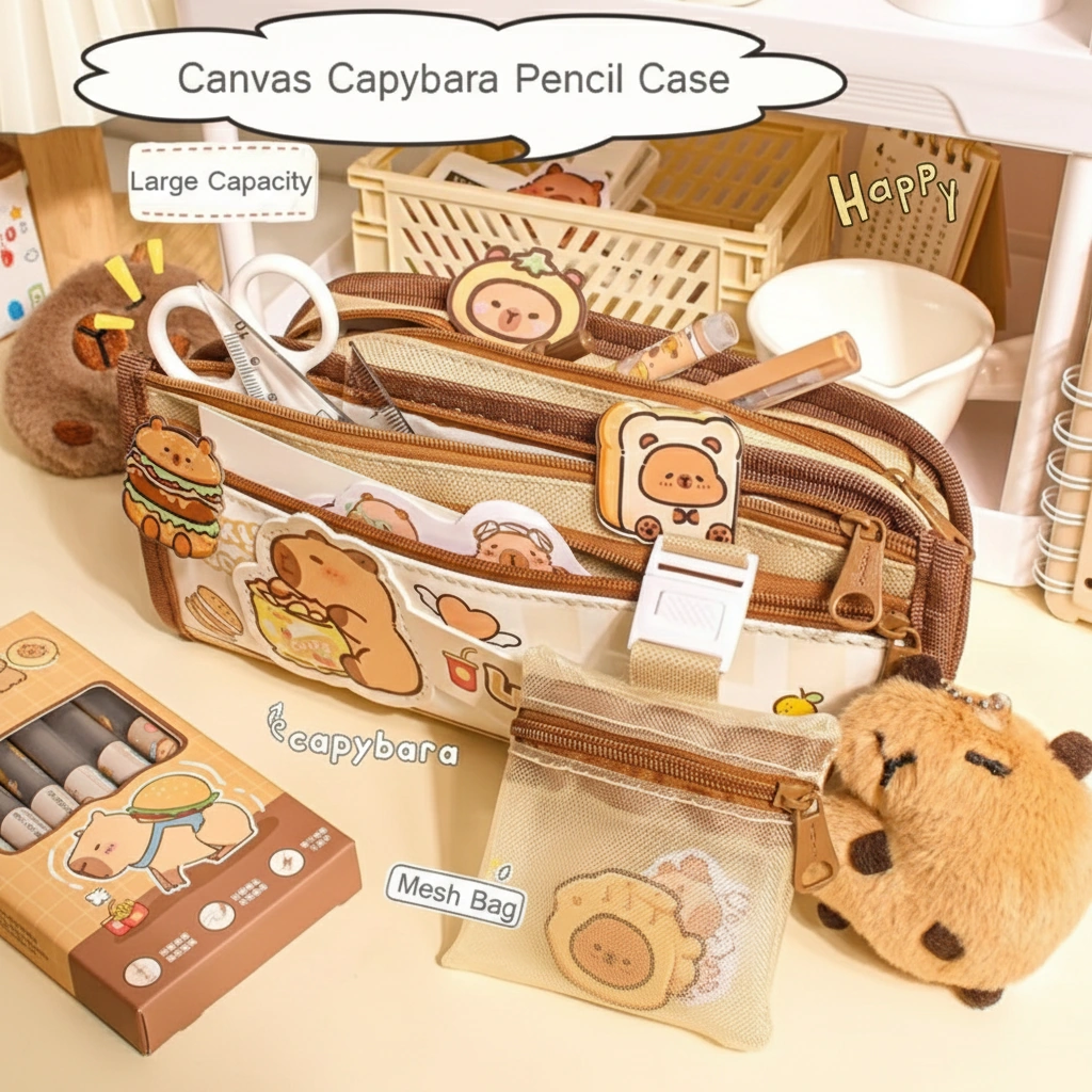 Large Canvas Capybara Pencil Case