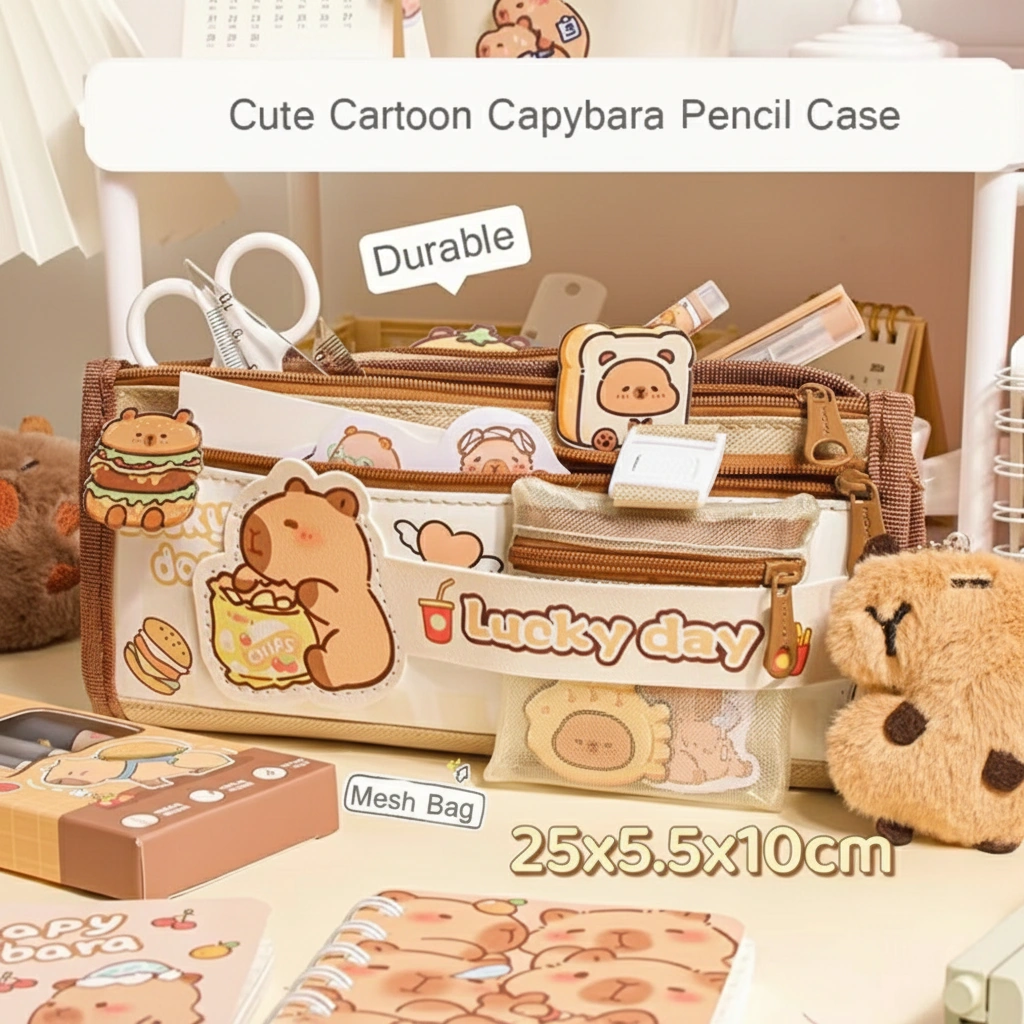 Large Canvas Capybara Pencil Case
