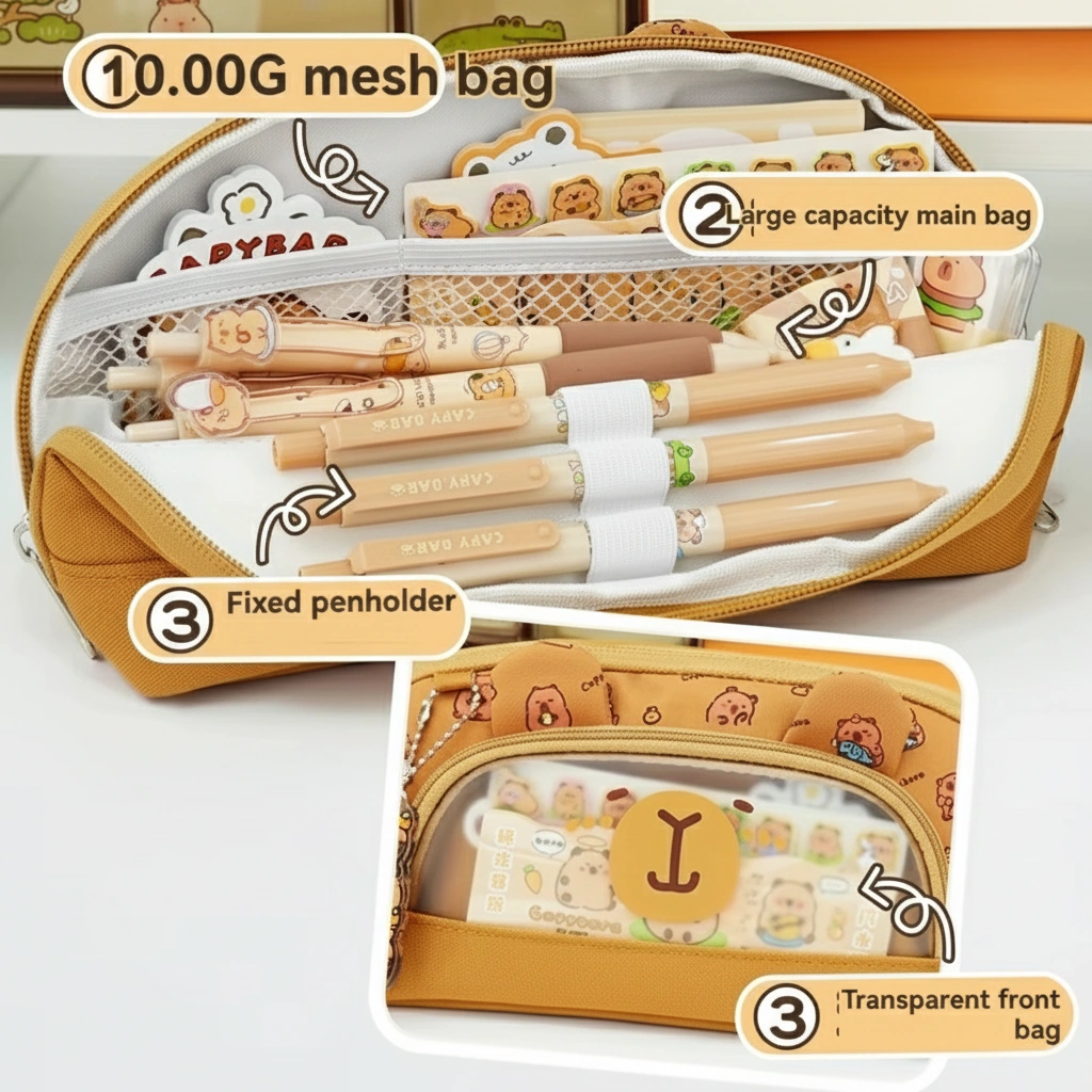 Capybara Pencil Pouch with Transparent Window & 3D Ears