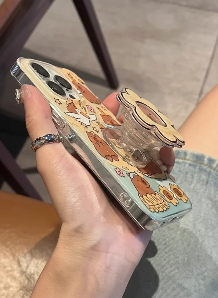 Capybara Phone Case with Flower Stand