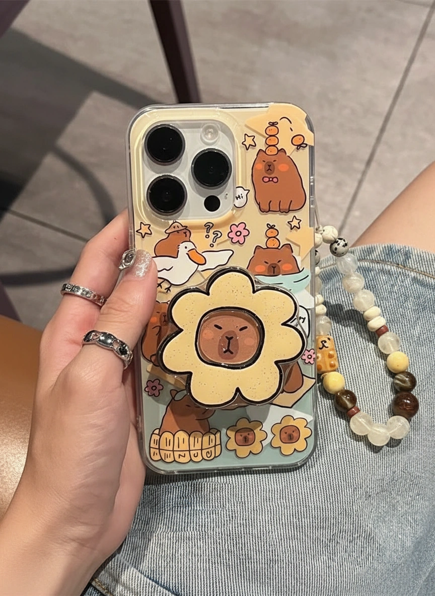 Capybara Phone Case with Flower Stand