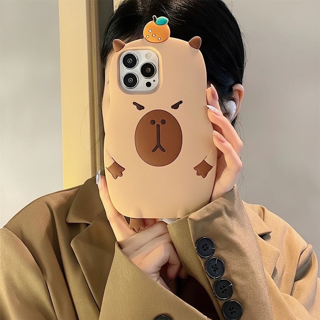 Cool 3D Capybara Phone Case with Sunglasses & Flower