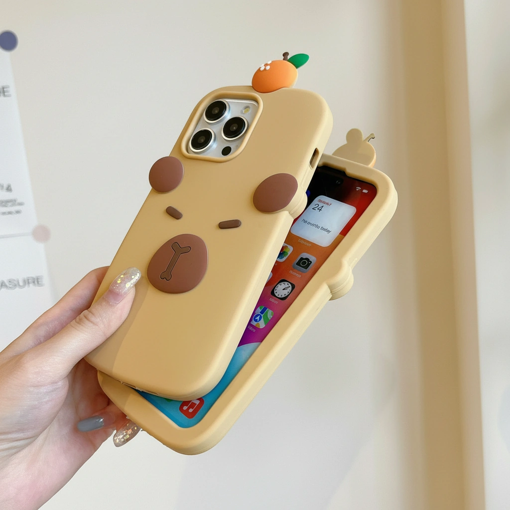 Minimalist Capybara Phone Case with 3D Orange On Top
