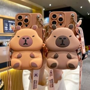 3D Capybara Wallet Phone Case with Crossbody Strap