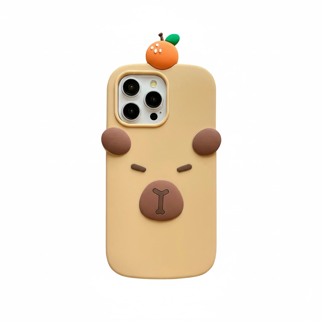 Minimalist Capybara Phone Case with 3D Orange On Top