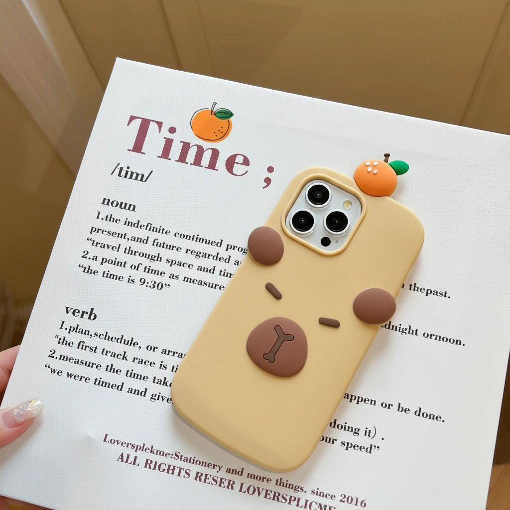 Minimalist Capybara Phone Case with 3D Orange On Top