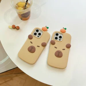 Minimalist Capybara Phone Case with 3D Orange On Top