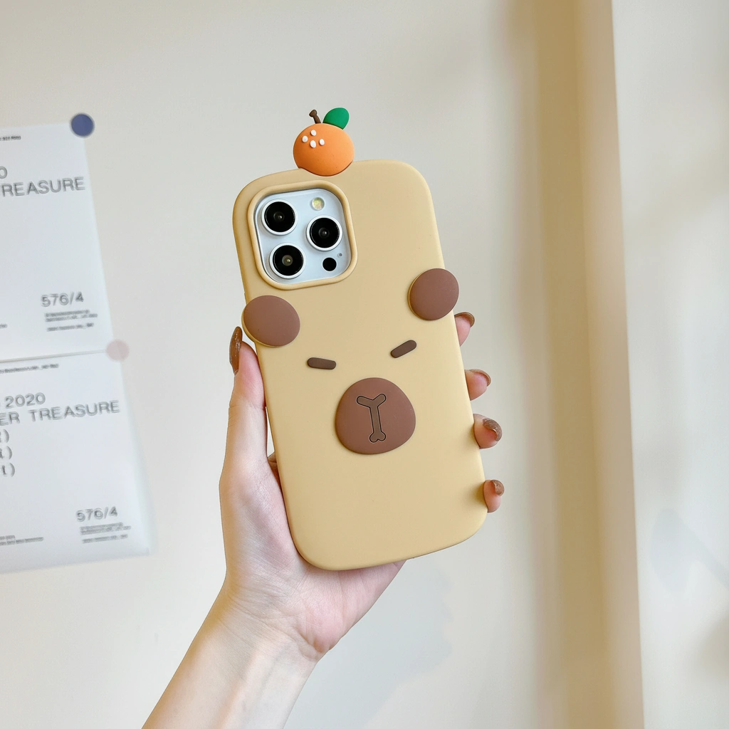 Minimalist Capybara Phone Case with 3D Orange On Top