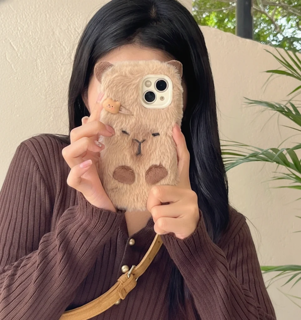 Capybara Plush Phone Case with Hair Clip