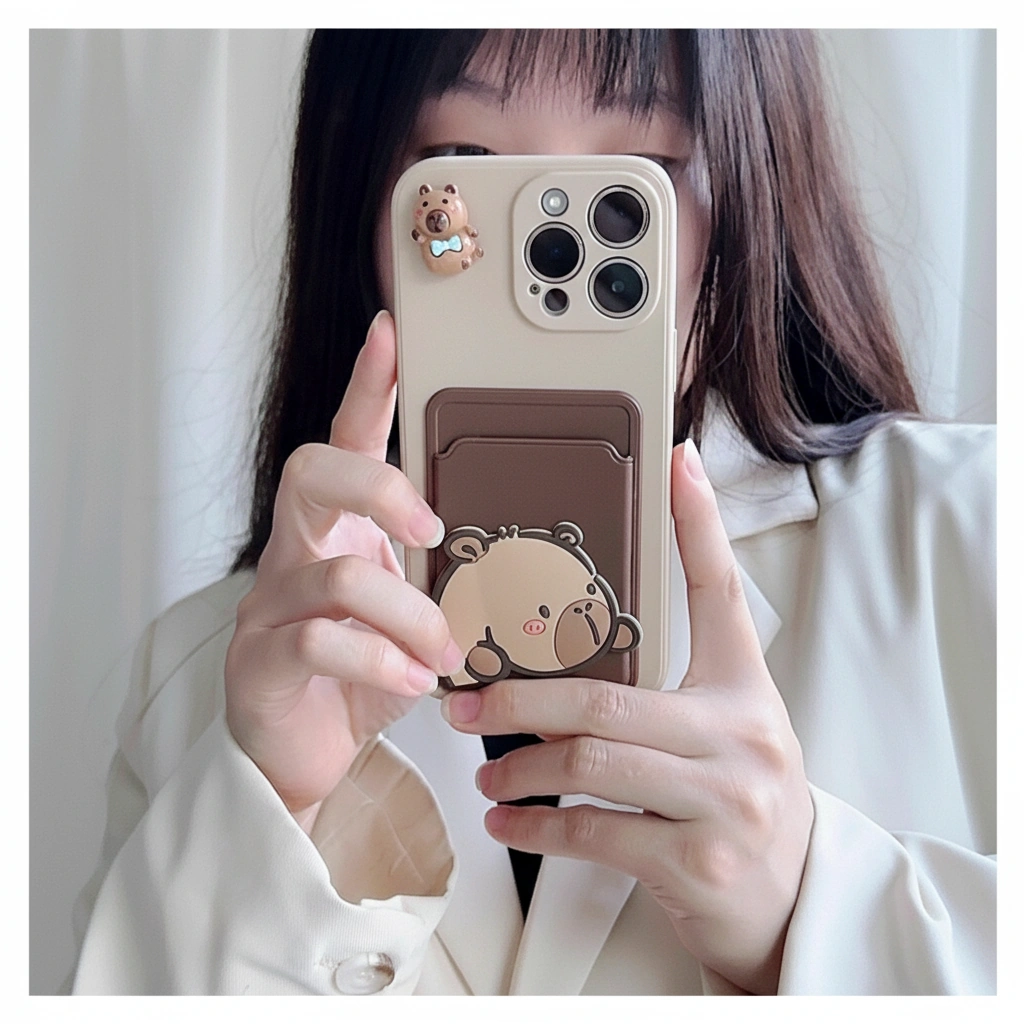 Cute Capybara Card Holder Phone Case with Crossbody Lanyard