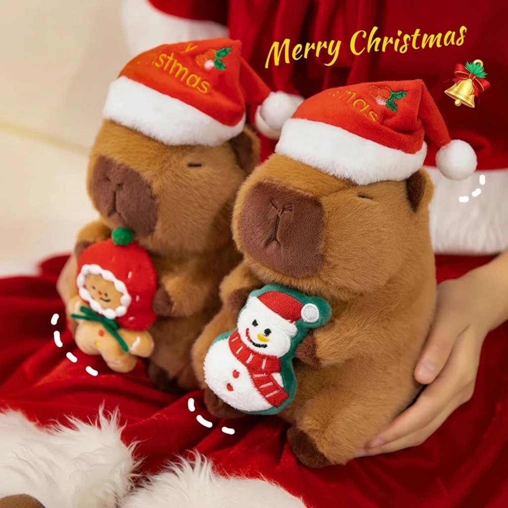 Christmas Capybara Plush Toy with Santa Hat