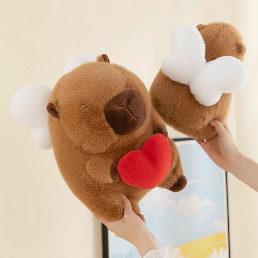 Angel Capybara Plush Toy with Wings & Red Heart
