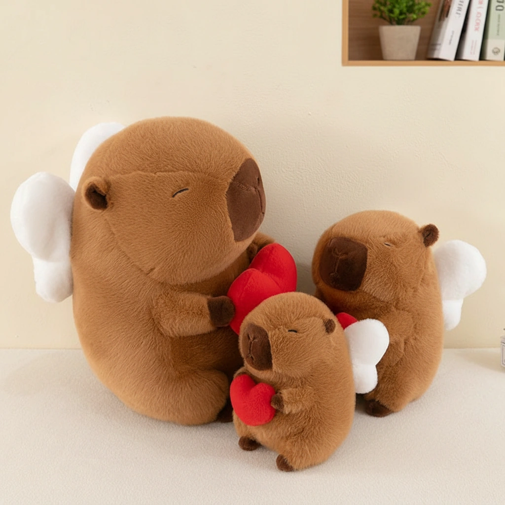 Angel Capybara Plush Toy with Wings & Red Heart