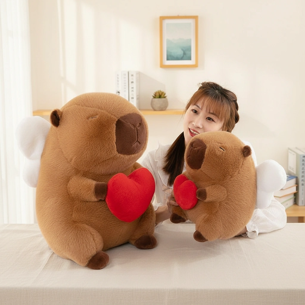 Angel Capybara Plush Toy with Wings & Red Heart