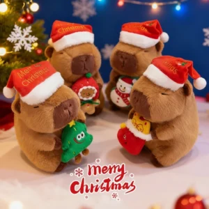 Christmas Capybara Plush Toy with Santa Hat