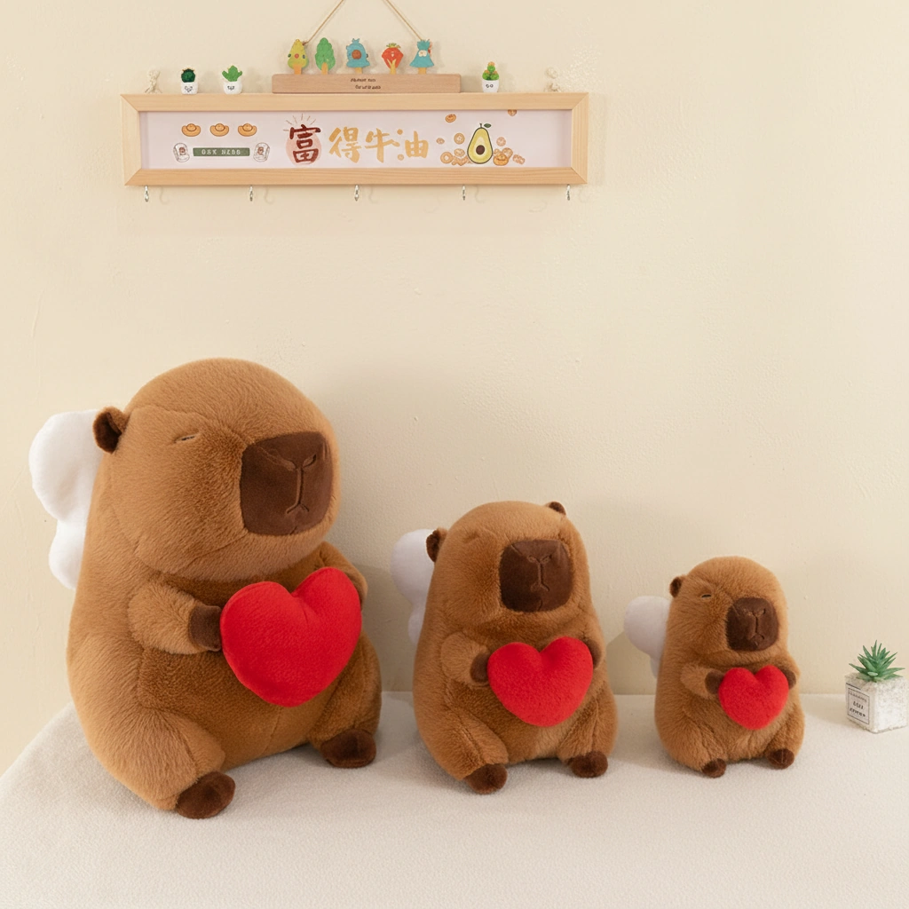 Angel Capybara Plush Toy with Wings & Red Heart
