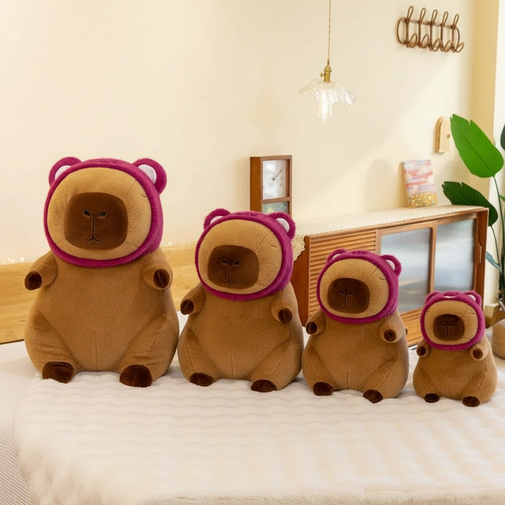 Capybara Plush Toy with Strawberry Bear Hood