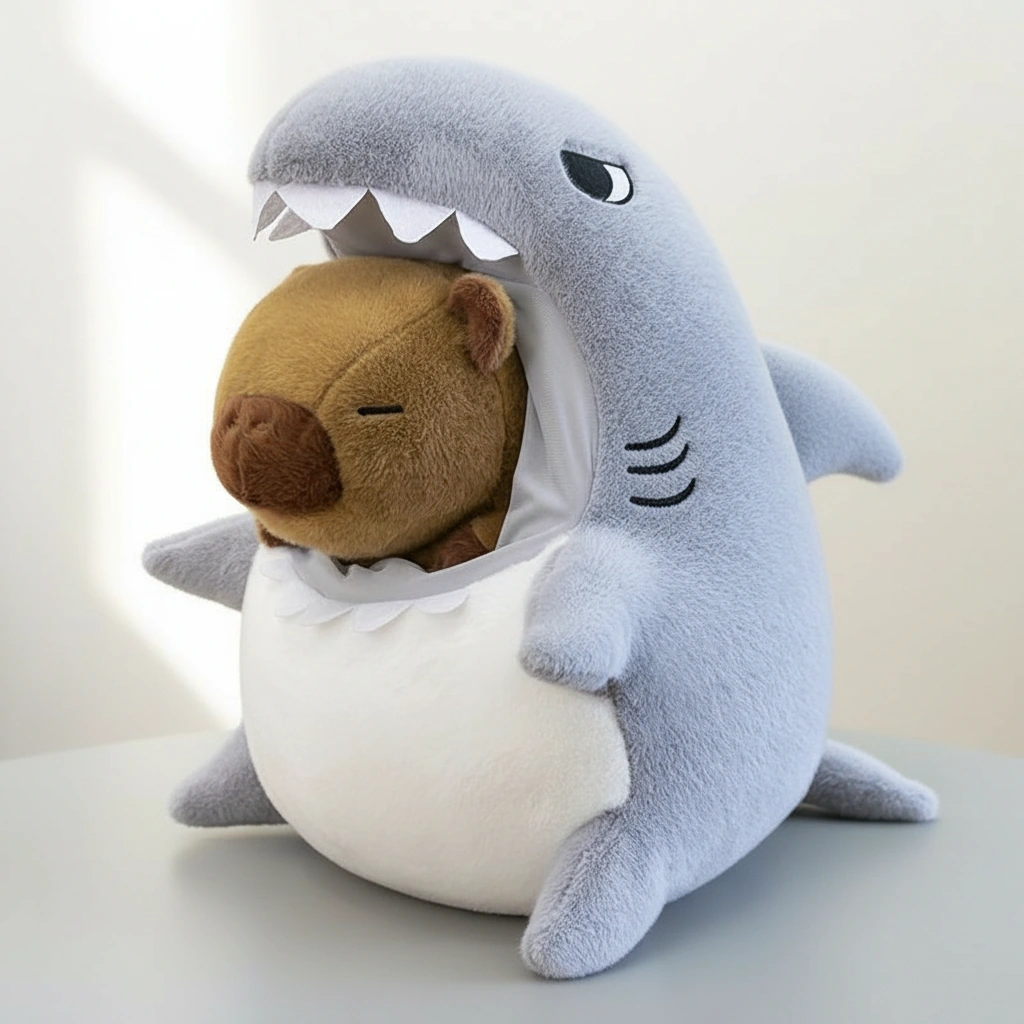 Kawaii Capybara Plush in Shark Pajamas